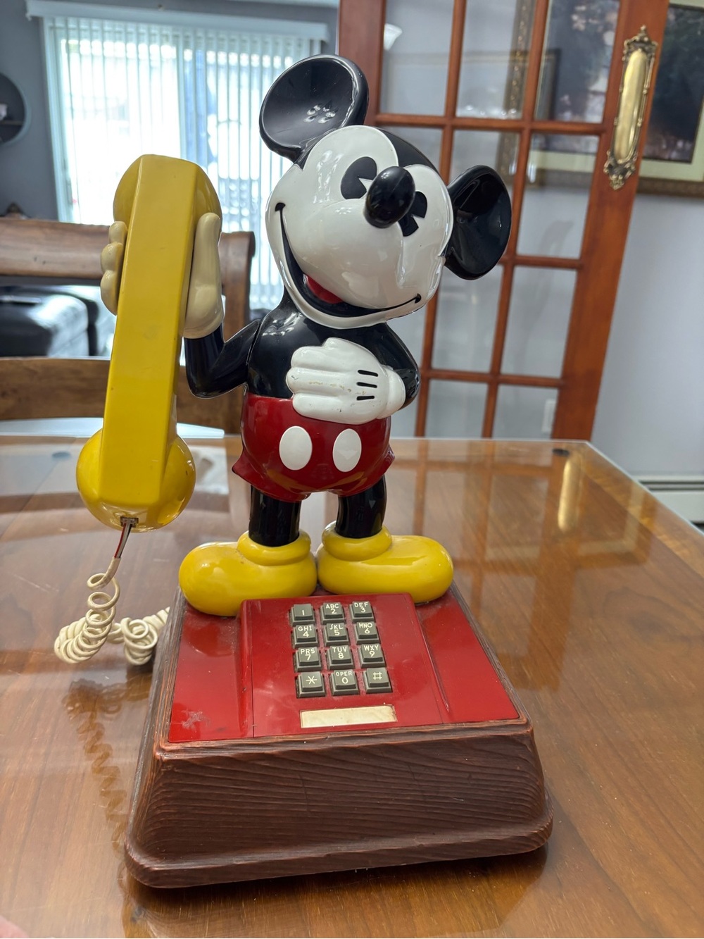 Vintage Mickey Mouse Yellow & Red Retro Telephone Figurine